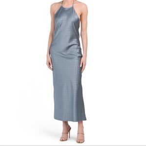 House of Harlow 1960 Satin Slip High Neck Halter Dress Checker Pattern